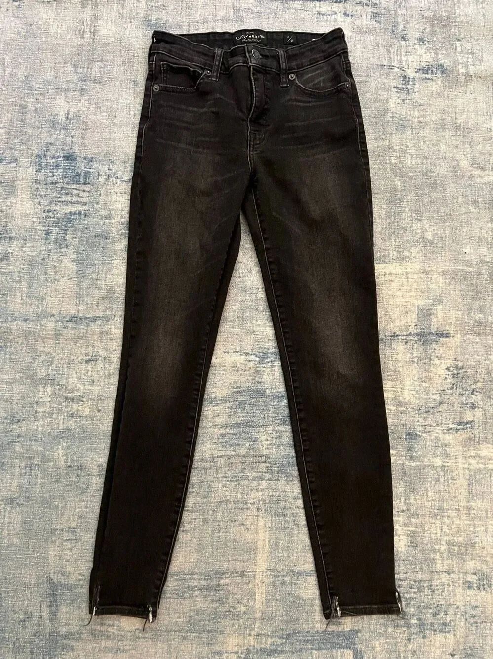 Lucky Brand Black Distressed Split Hem Ava Super Skinny Jeans Size 2 / 26
